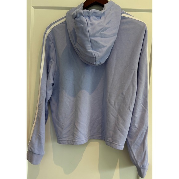 Adidas Women's XL Periwinkle Cropped 3 Stripe‎ Hoodie Sweatshirt Pullover - Picture 2 of 3
